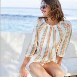 Boden Button Back Striped Katie Linen Top Blouse